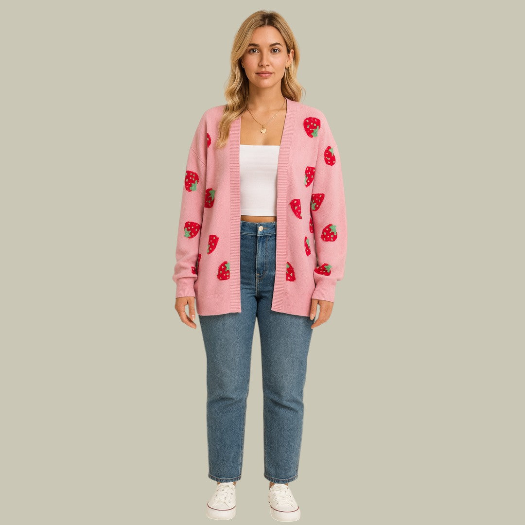 Womens Cardigan Strawberry Print