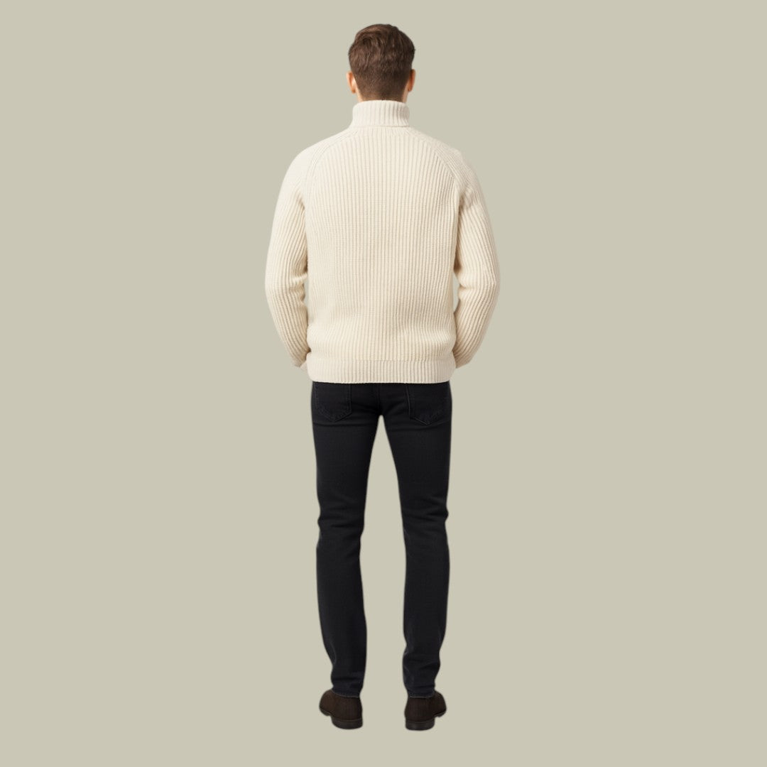 Mens Ribbed Turtleneck Sweater Beige