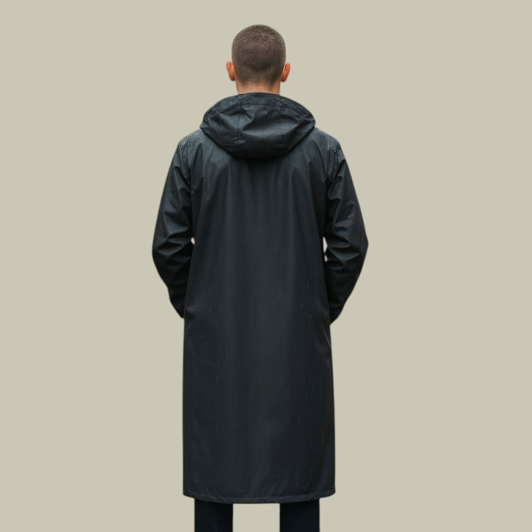 Mens Jacket Long Hooded Waterproof Rain Black