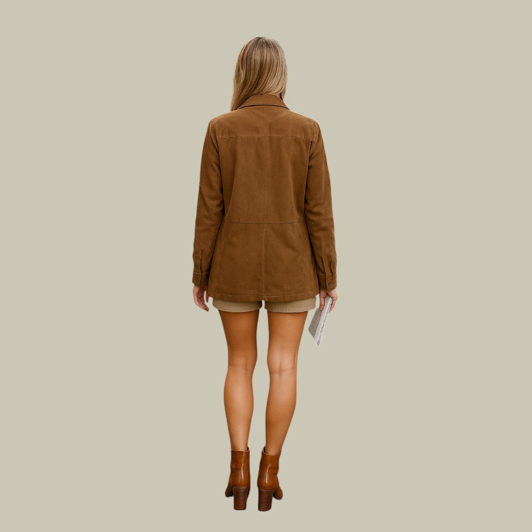 Womens Suede Jacket Long with Pockets