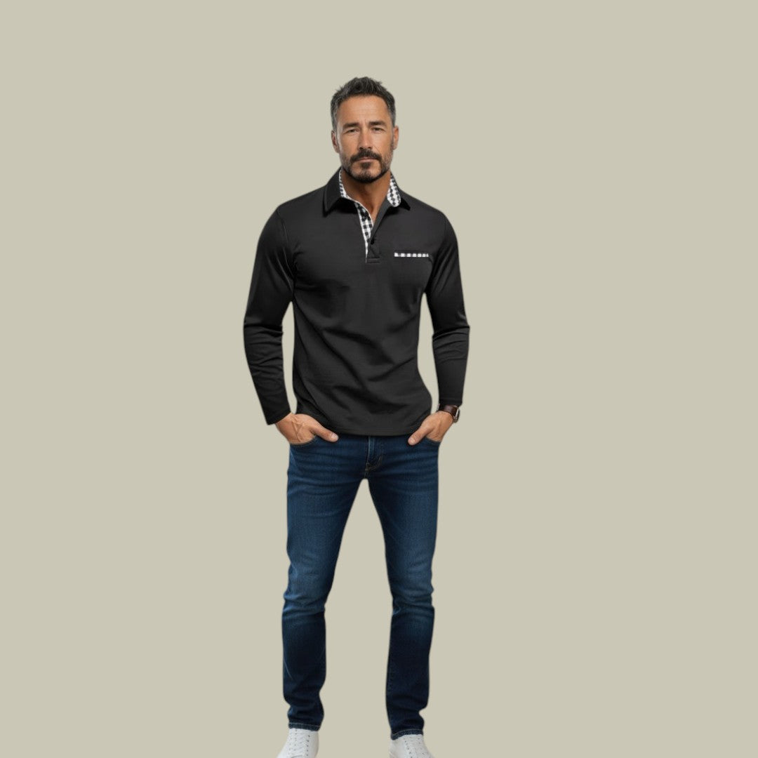 Mens Long Sleeve Polo Shirt Pocket