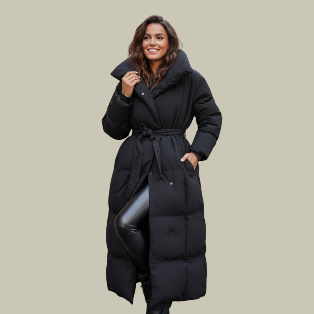 Womens Long Parka with Belt Winter Warm