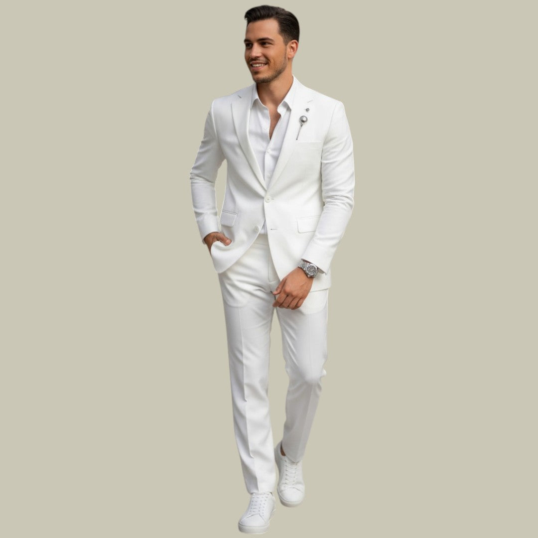 Mens Slim Fit Two-Piece Suit White