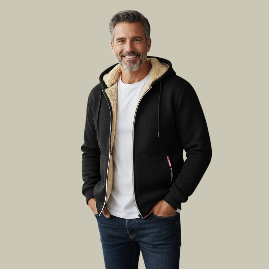 Mens Cardigan Fleece Hooded Warm Autumn