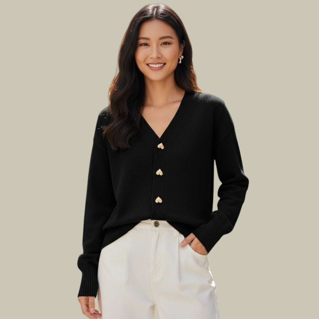 Womens Cardigan Knitted with Heart Buttons