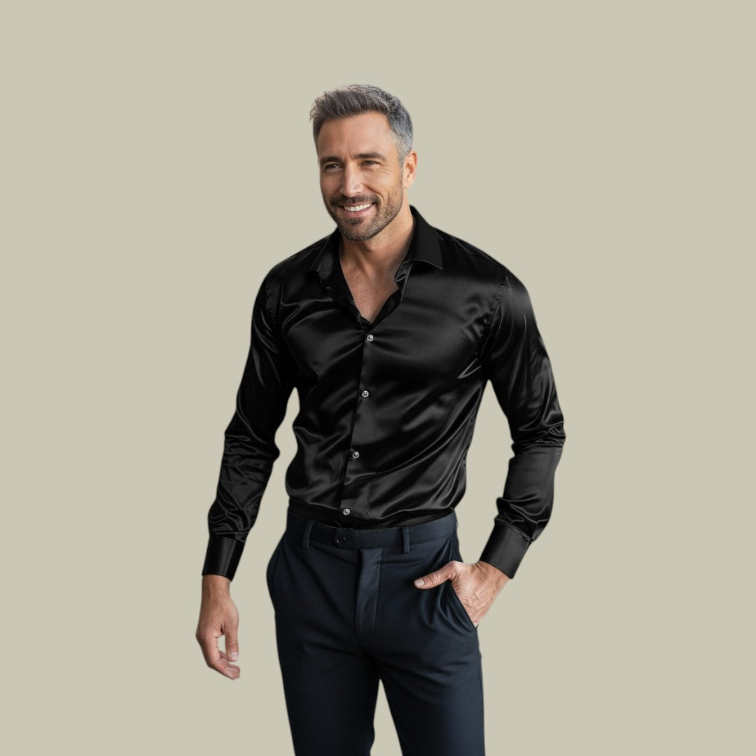 Mens Satin Long Sleeve Shirt