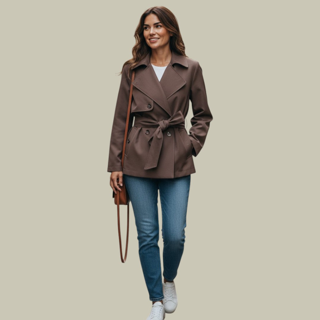 Womens Trench Coat Double Breasted Brown