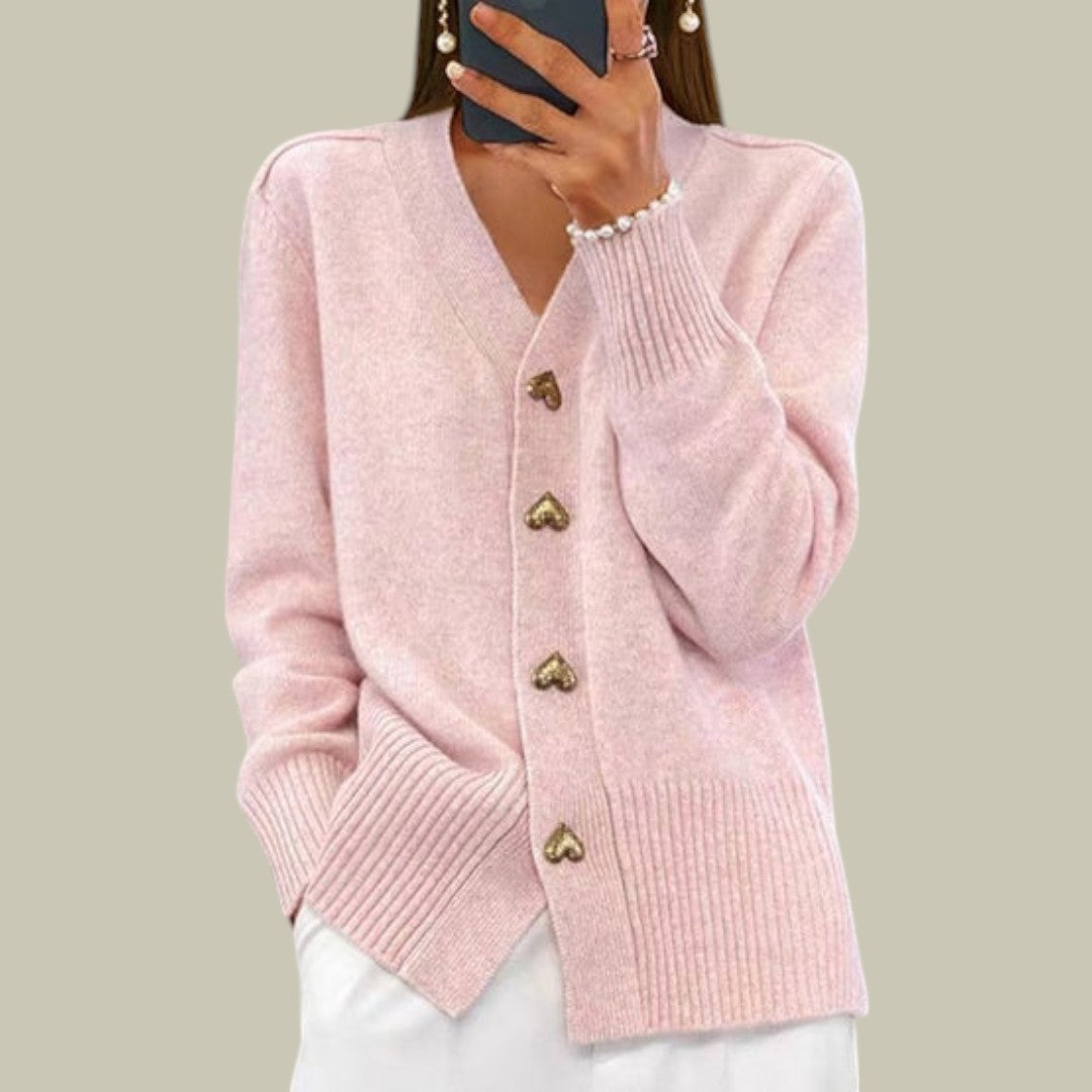 Womens Cardigan Knitted with Heart Buttons