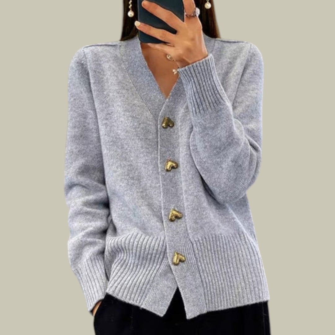 Womens Cardigan Knitted with Heart Buttons