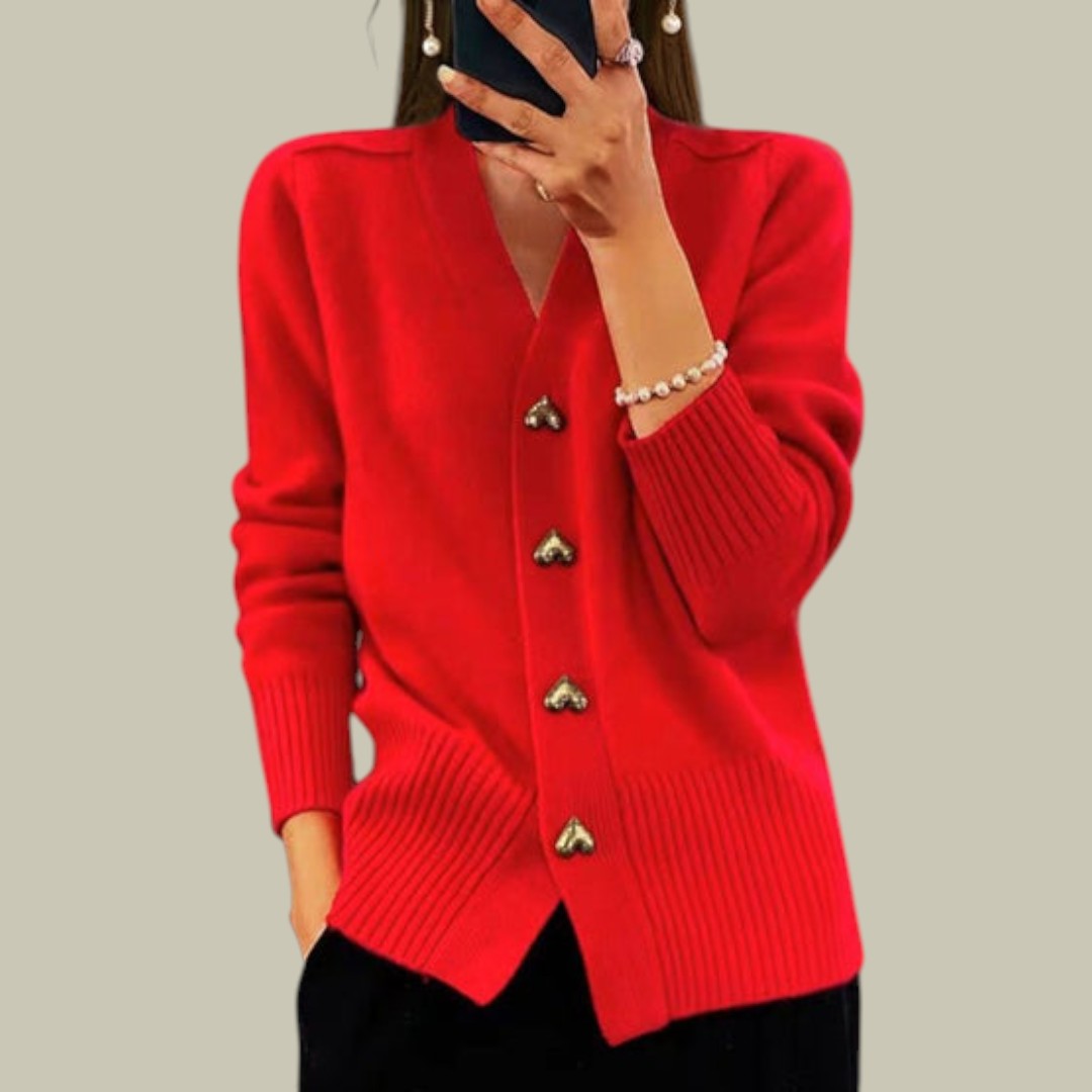 Womens Cardigan Knitted with Heart Buttons