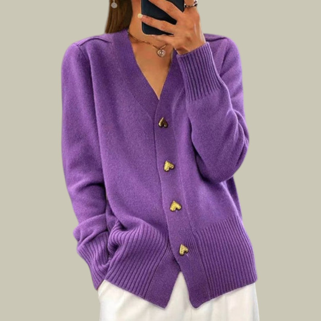 Womens Cardigan Knitted with Heart Buttons