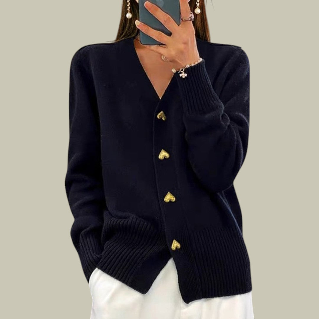 Womens Cardigan Knitted with Heart Buttons