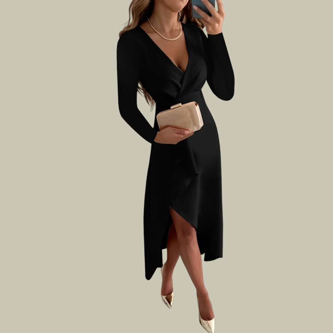 Womens Elegant V-Neck Midi Dress
