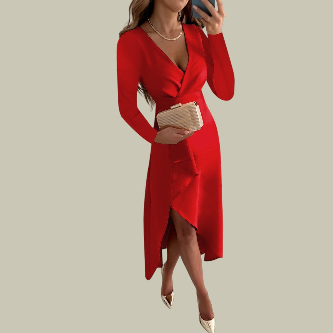 Womens Elegant V-Neck Midi Dress