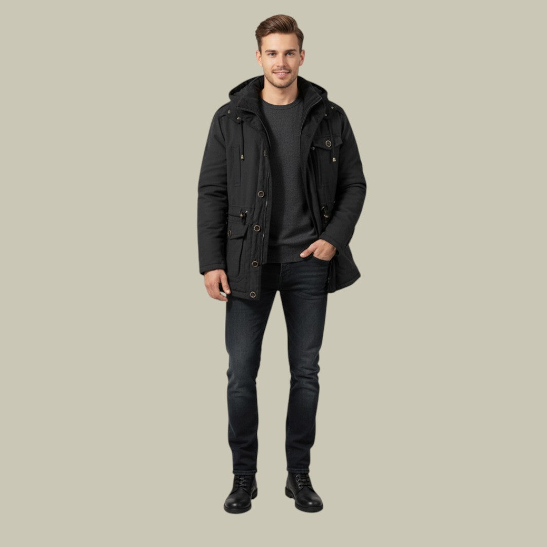 Mens Jacket Warm Hooded Autumn
