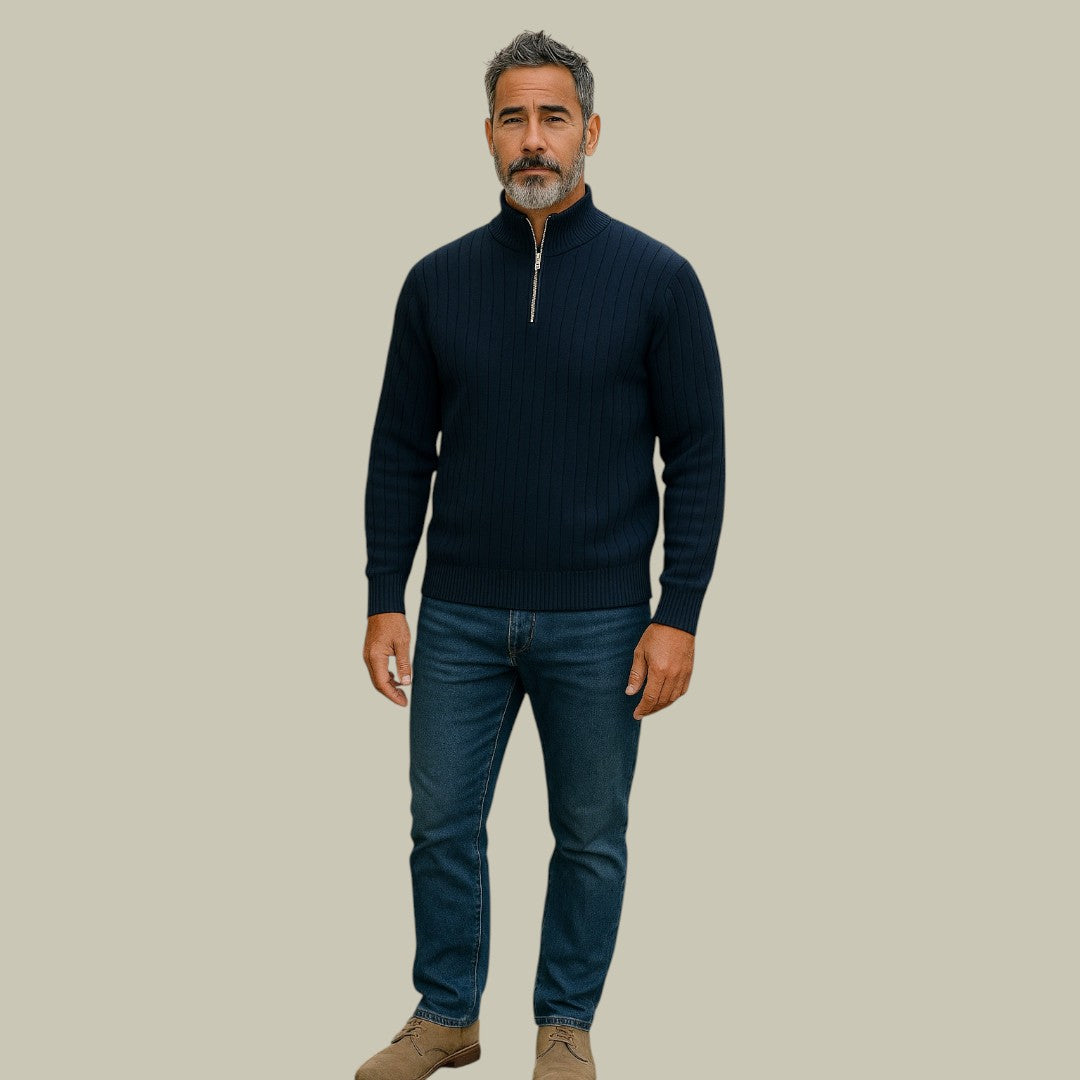 Lux & Classy • Men’s Casual Half-Zip Ribbed Sweater