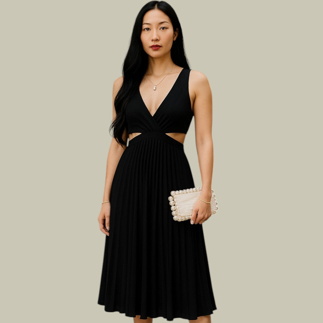 Lux & Classy  • Women's Elegant V-Neck Pleated Skirt Dress