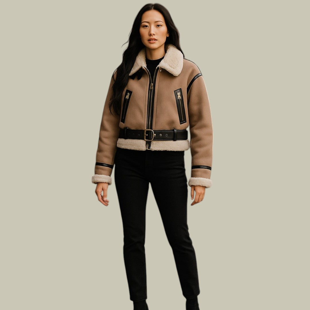 Lux & Classy  • Women's Doubled-Sided Short Aviator Bomber Jacket