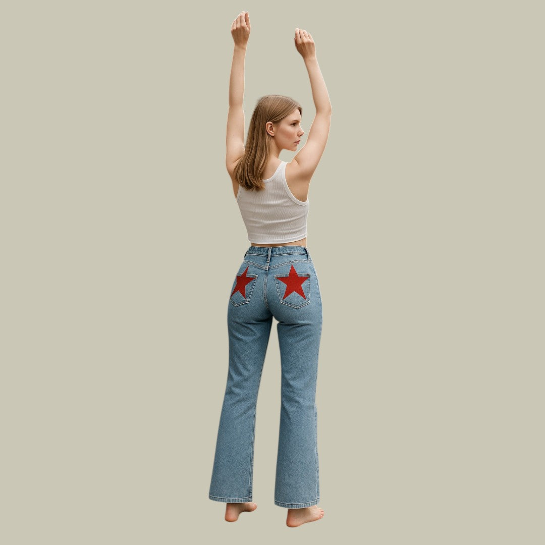 Lux & Classy • Women’s Denim Flared Jeans with Star
