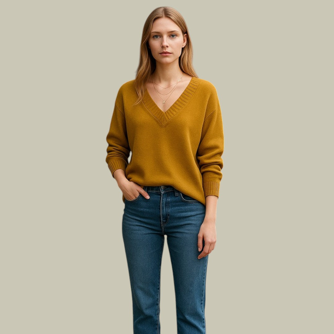 Lux & Classy  • Chic V-Neck Pure Cashmere Sweater