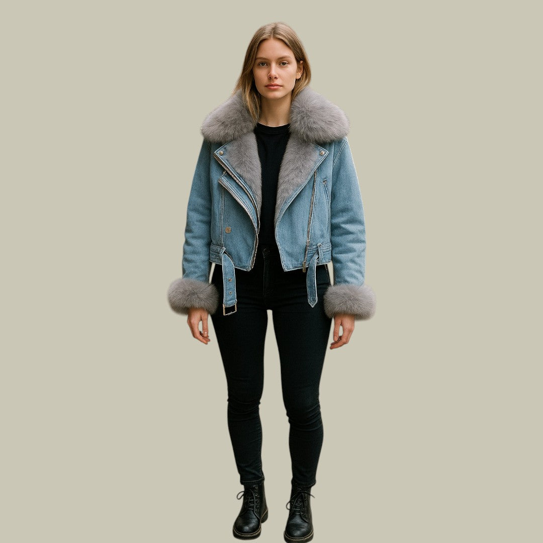 Lux & Classy • Women’s Fluffy Short Denim Jacket