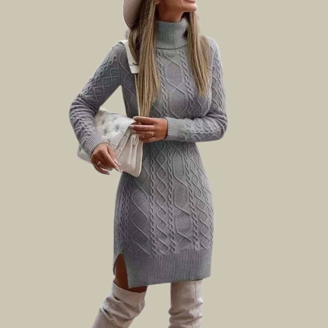 Womens Knitted Turtleneck Sweater Dress
