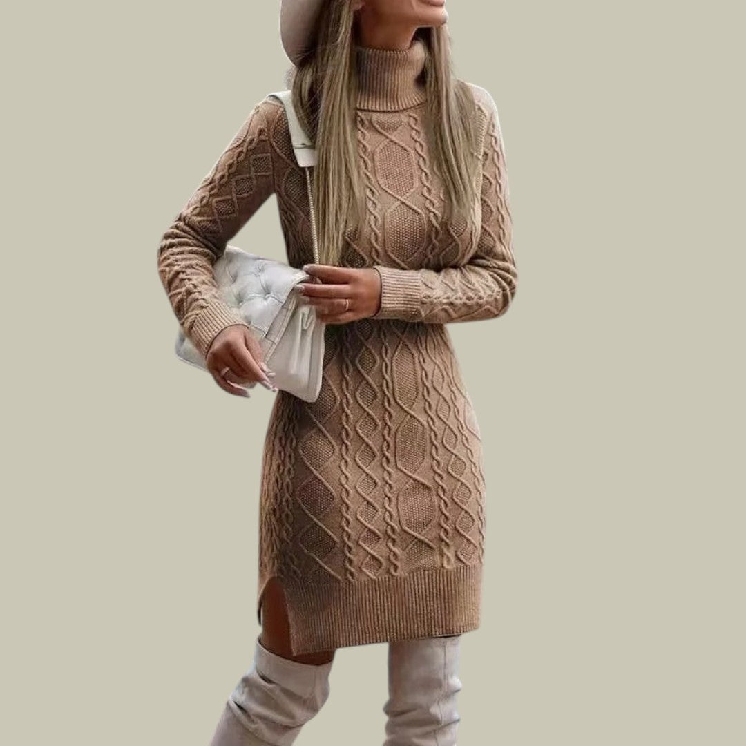 Womens Knitted Turtleneck Sweater Dress