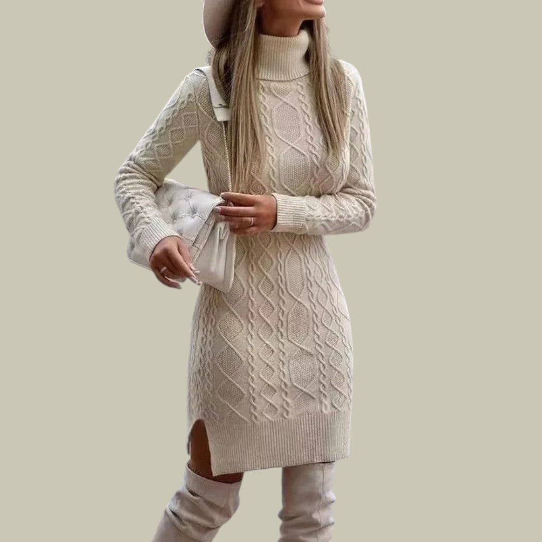 Womens Knitted Turtleneck Sweater Dress
