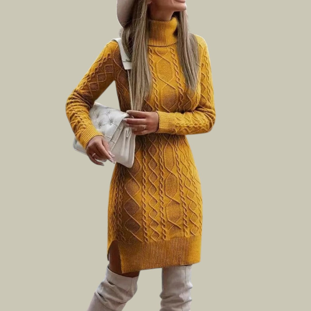 Womens Knitted Turtleneck Sweater Dress