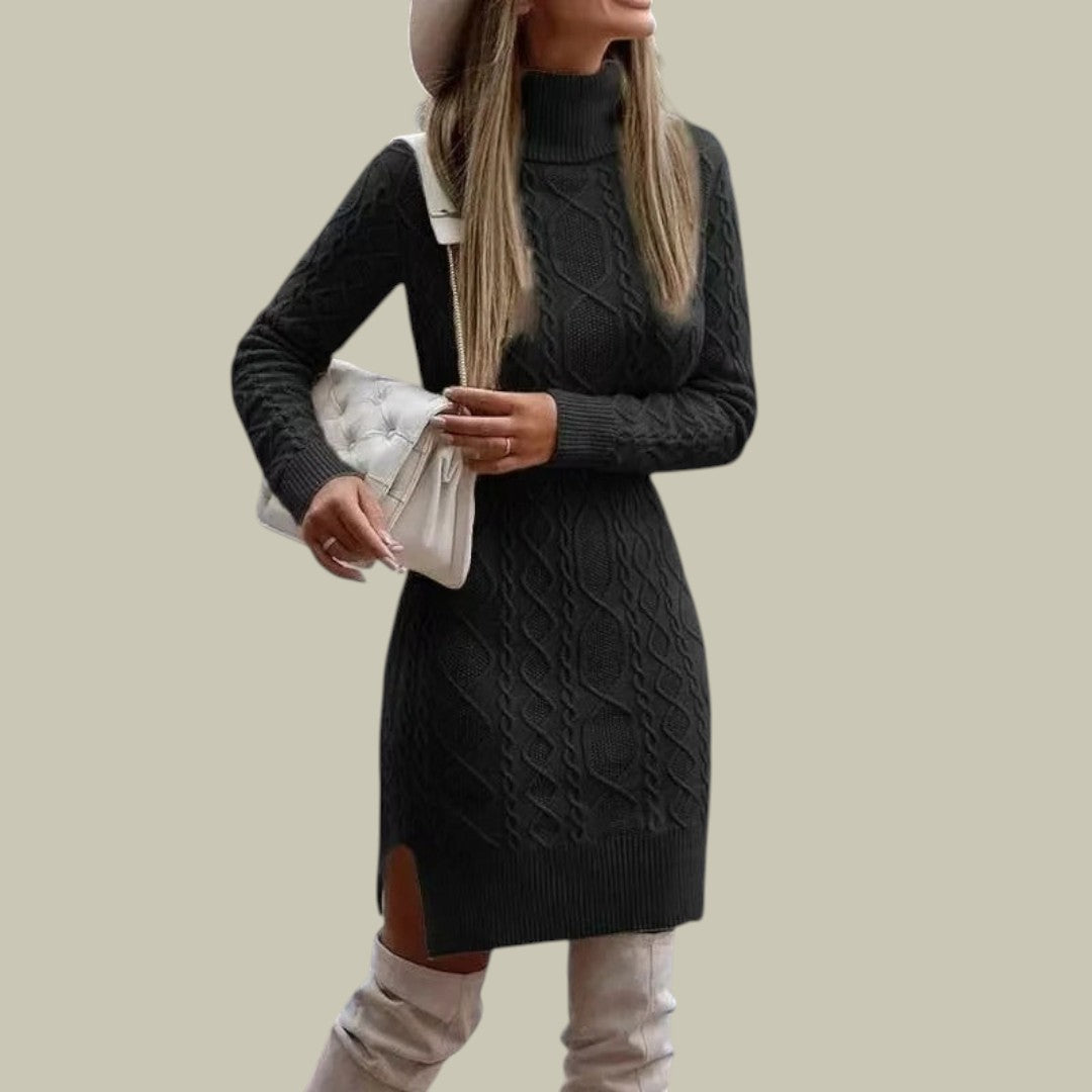 Womens Knitted Turtleneck Sweater Dress