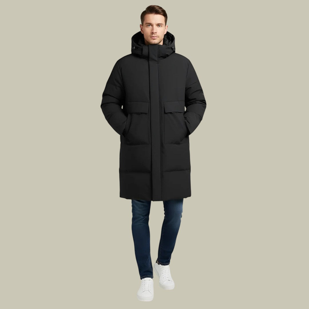 Mens Long Jacket Hooded Puffer