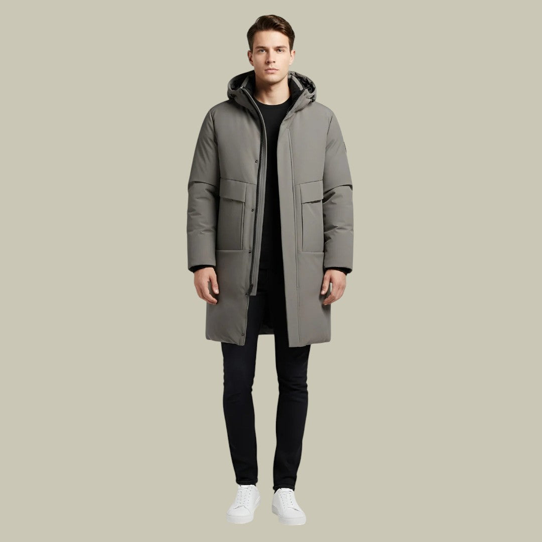 Mens Long Jacket Hooded Puffer