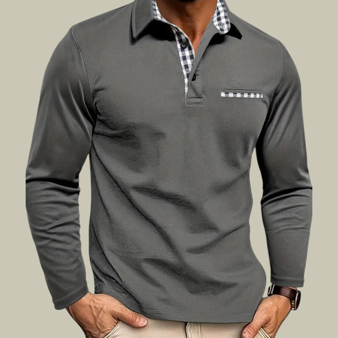 Mens Long Sleeve Polo Shirt Pocket