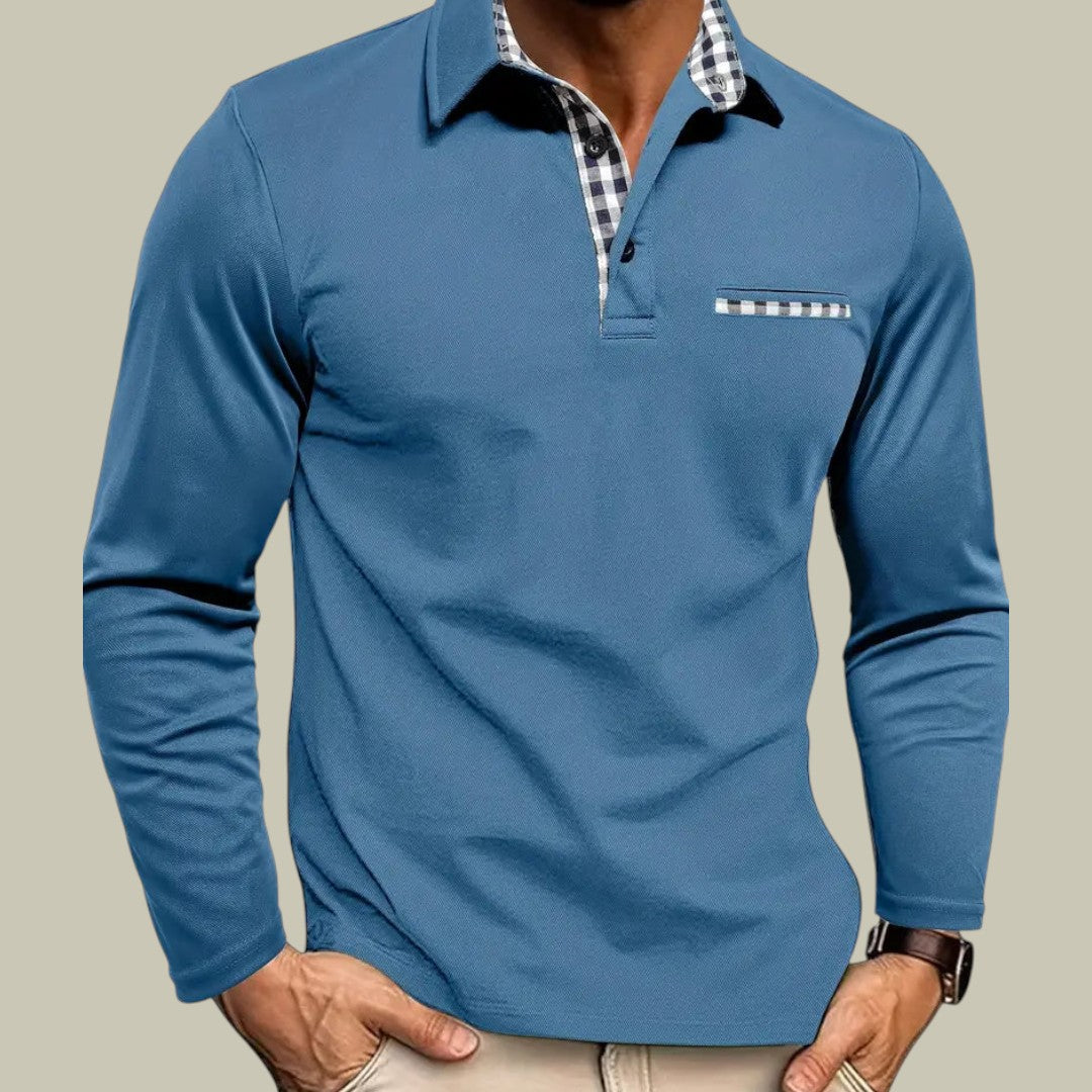 Mens Long Sleeve Polo Shirt Pocket