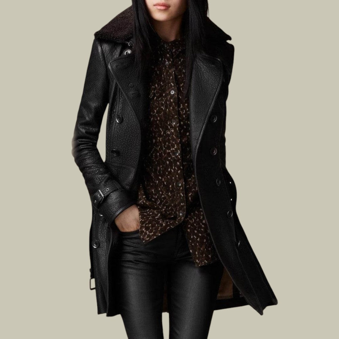 Womens Leather Trench Coat