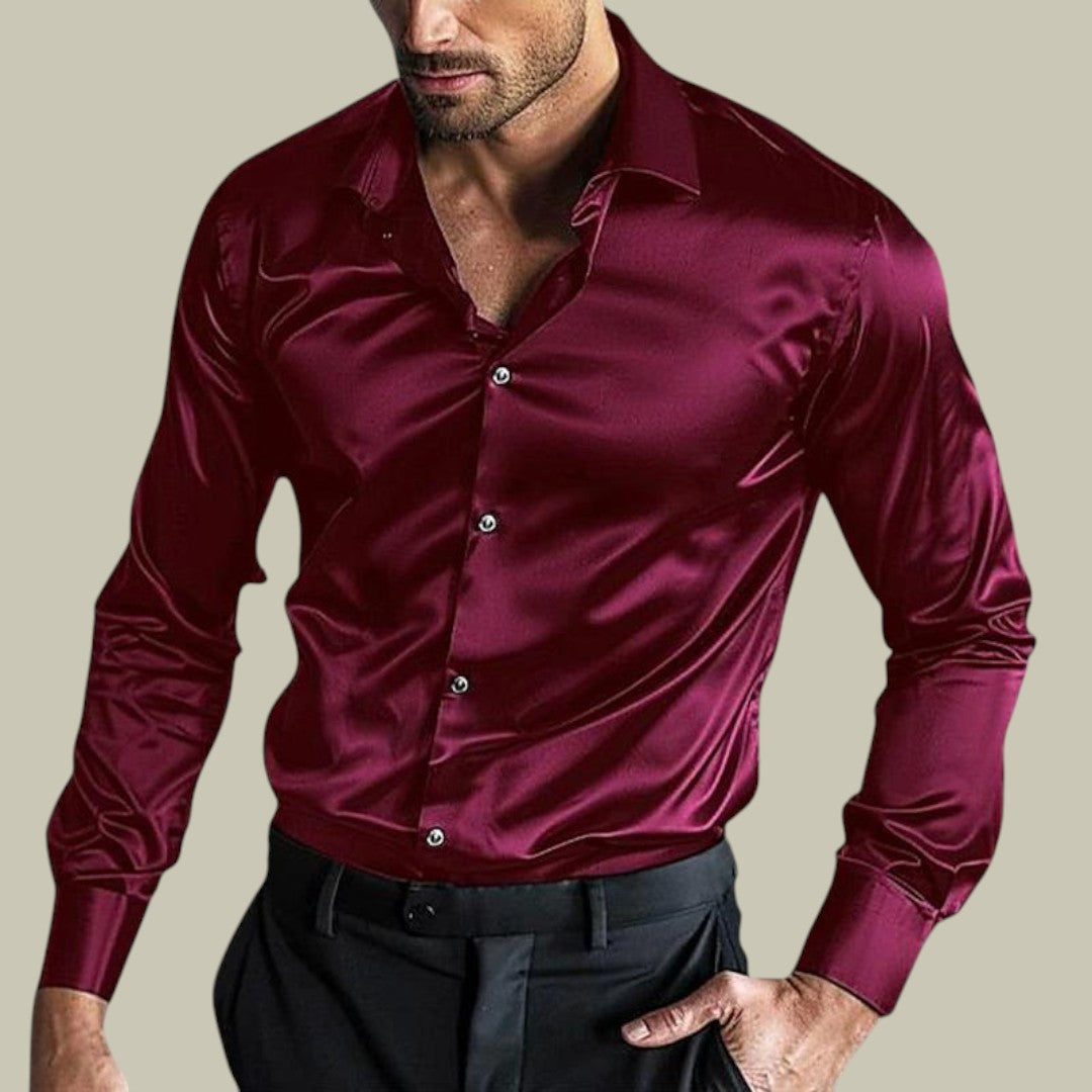 Mens Satin Long Sleeve Shirt