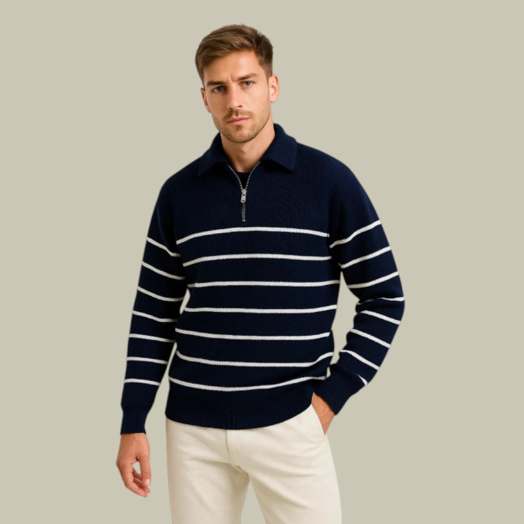 Mens Striped Sweater Quarter-Zipper