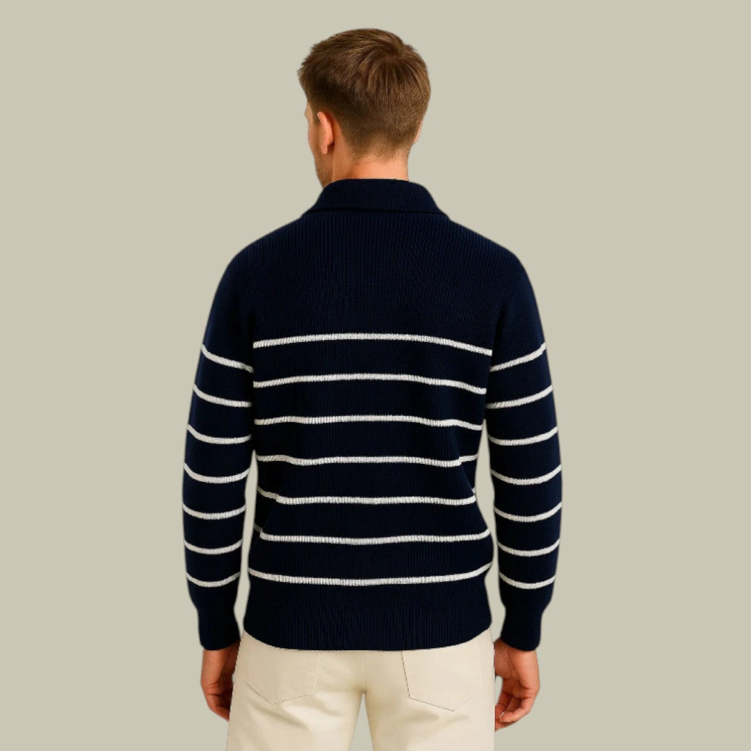 Mens Striped Sweater Quarter-Zipper