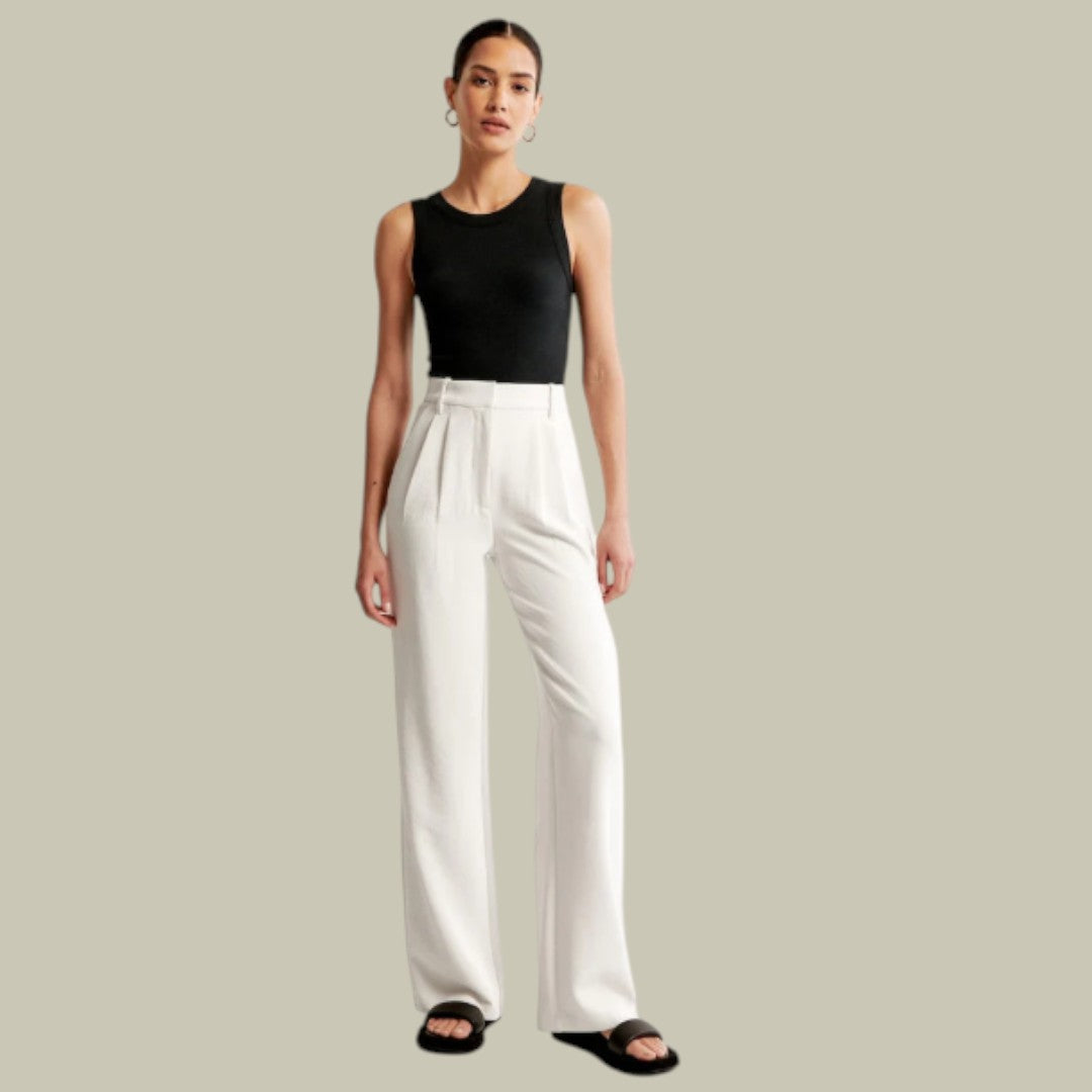 Womens Chic Trousers Wide Leg White