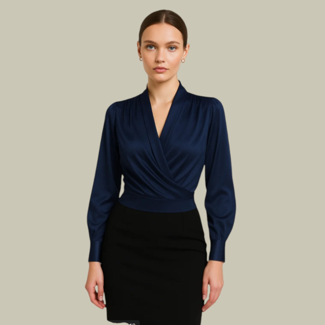 Womens Blouse Satin V-Neck