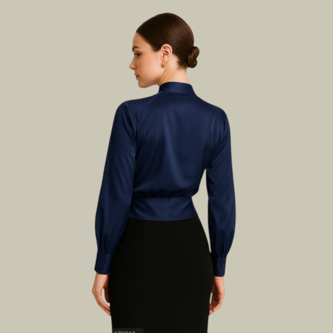 Womens Blouse Satin V-Neck