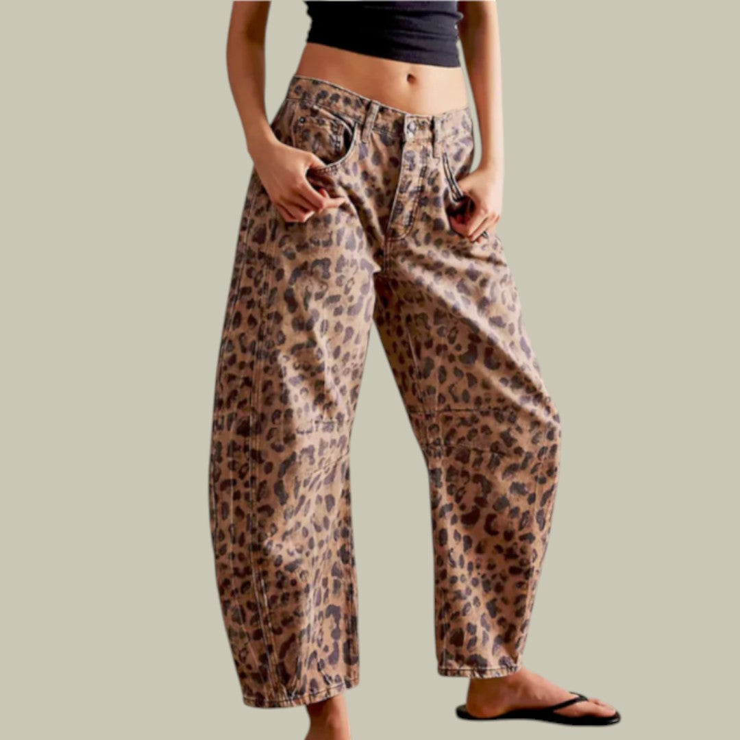 Womens Jeans Denim Leopard Wide
