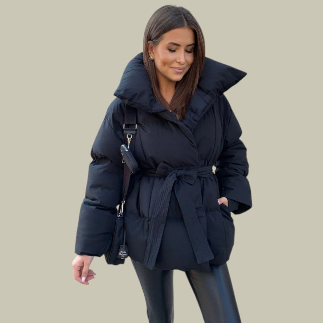 Womens Jacket Padded Belted Black