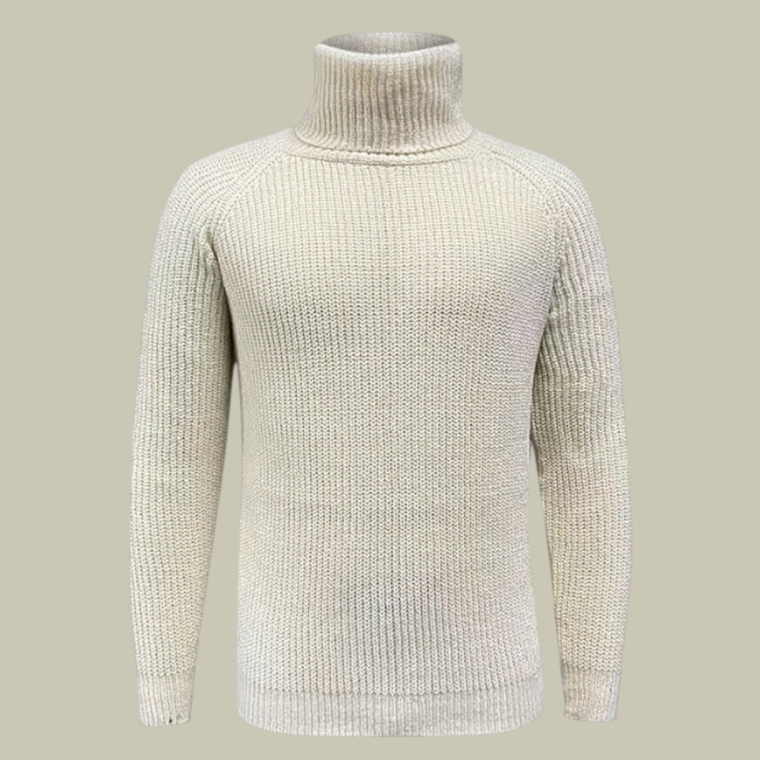 Mens Ribbed Turtleneck Sweater Beige