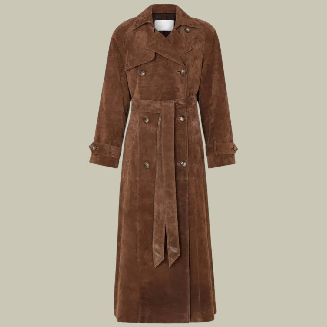 Suede Trench Coat Brown for Women