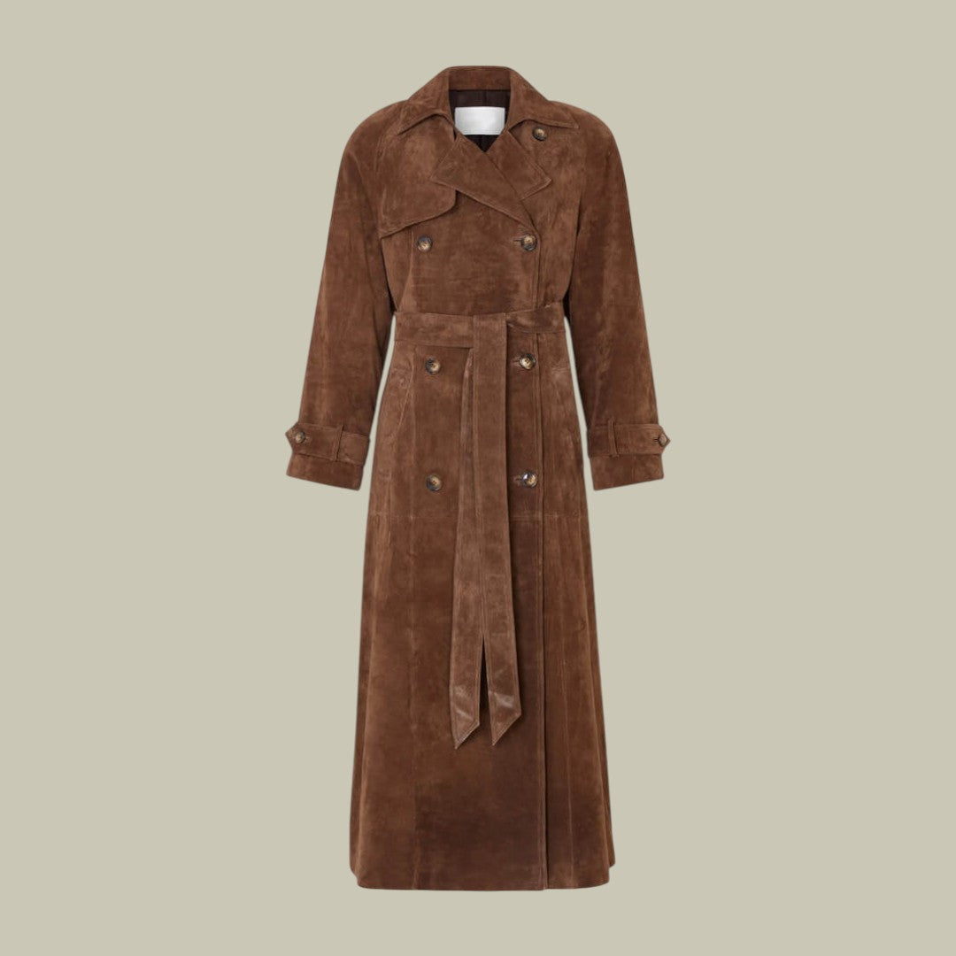 Womens Suede Trench Coat Long