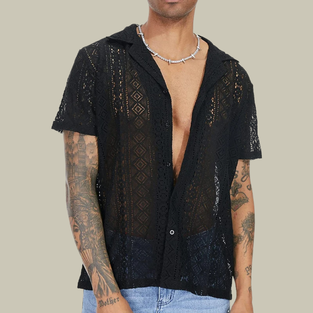 Casual Shirt With Hollow Out Lace