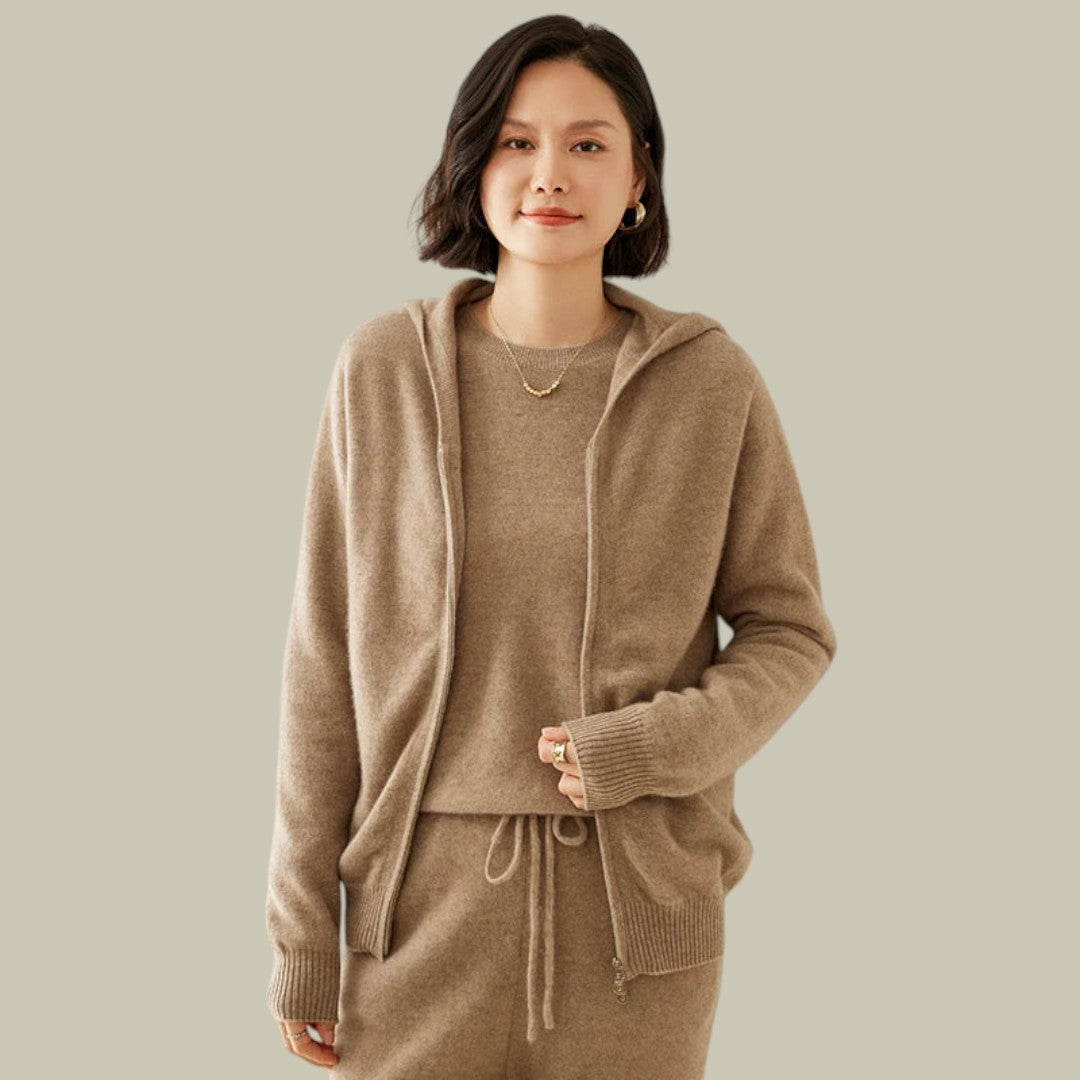 Womens Cashmere Cardigan Knitted Zip Hooded