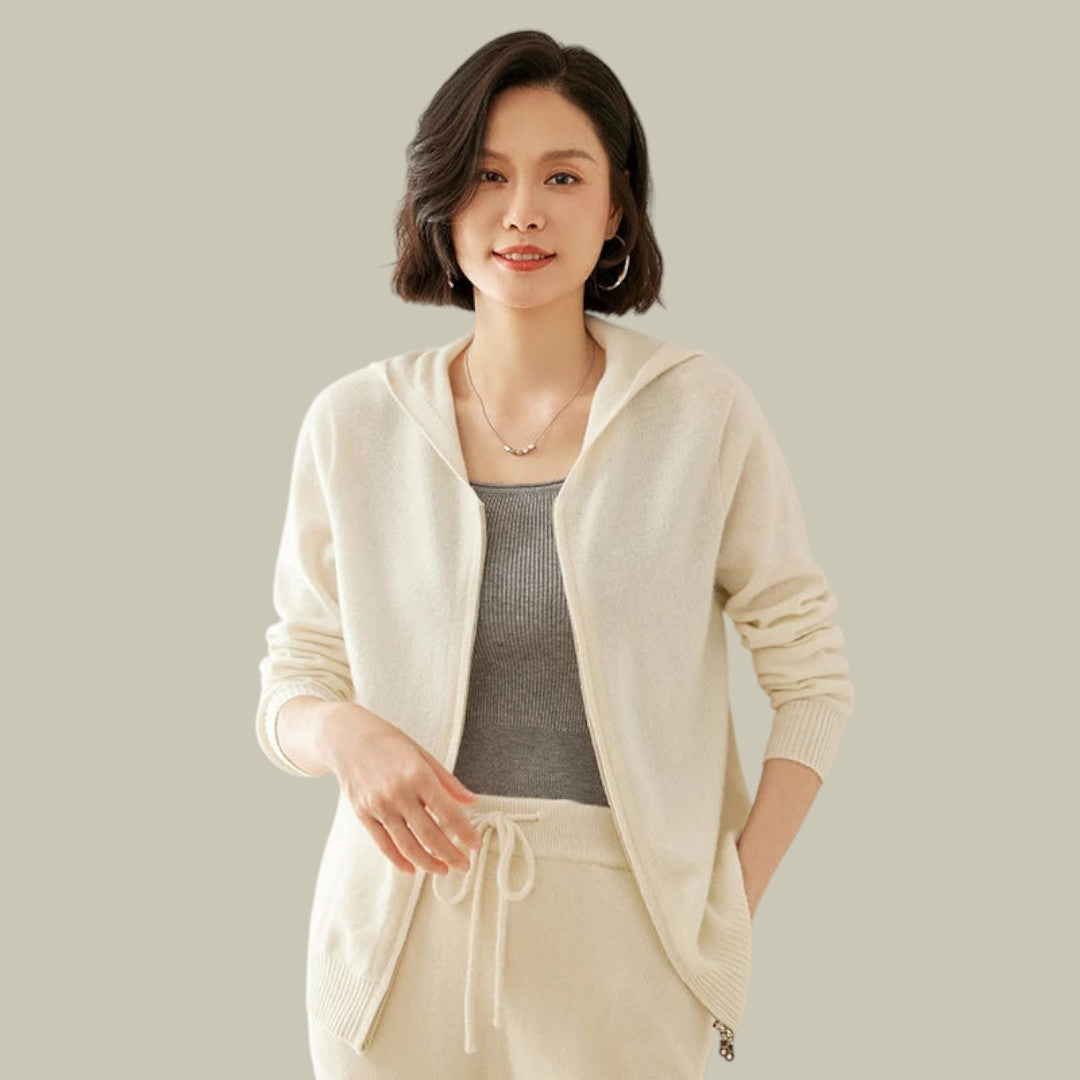 Womens Cashmere Cardigan Knitted Zip Hooded