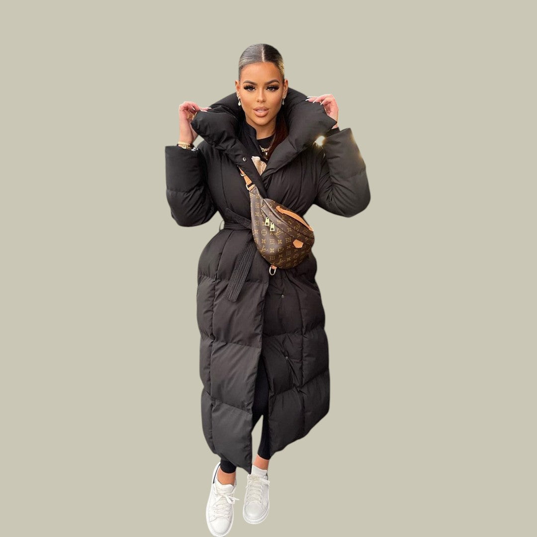 Womens Jacket Parka Puffer With Belt Black
